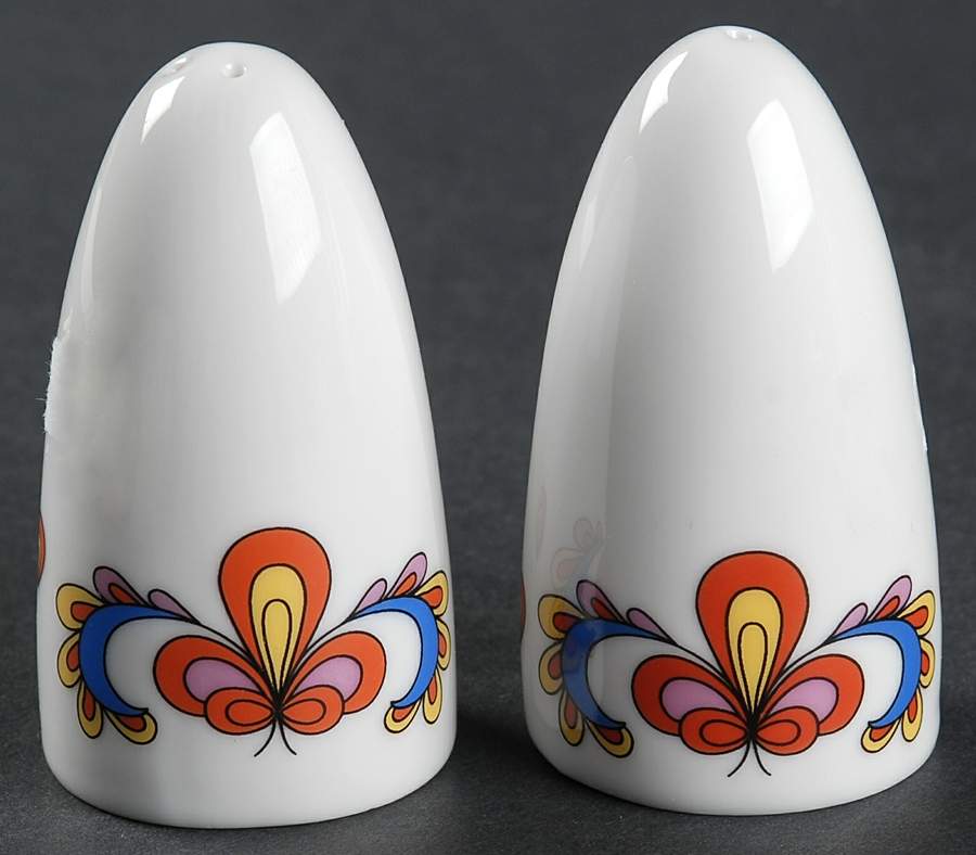 Farmer's Rose (Rim, Gold Trim) Salt & Pepper Set by Porsgrund-1