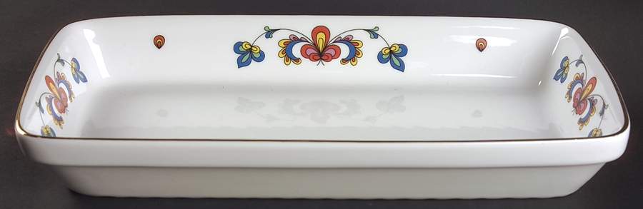 Farmer's Rose (Rim, Gold Trim) 11" Rectangular Serving Platter by Porsgrund-1