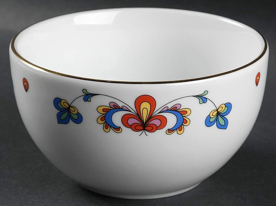 Farmer's Rose (Rim, Gold Trim) Coupe Cereal Bowl by Porsgrund-1
