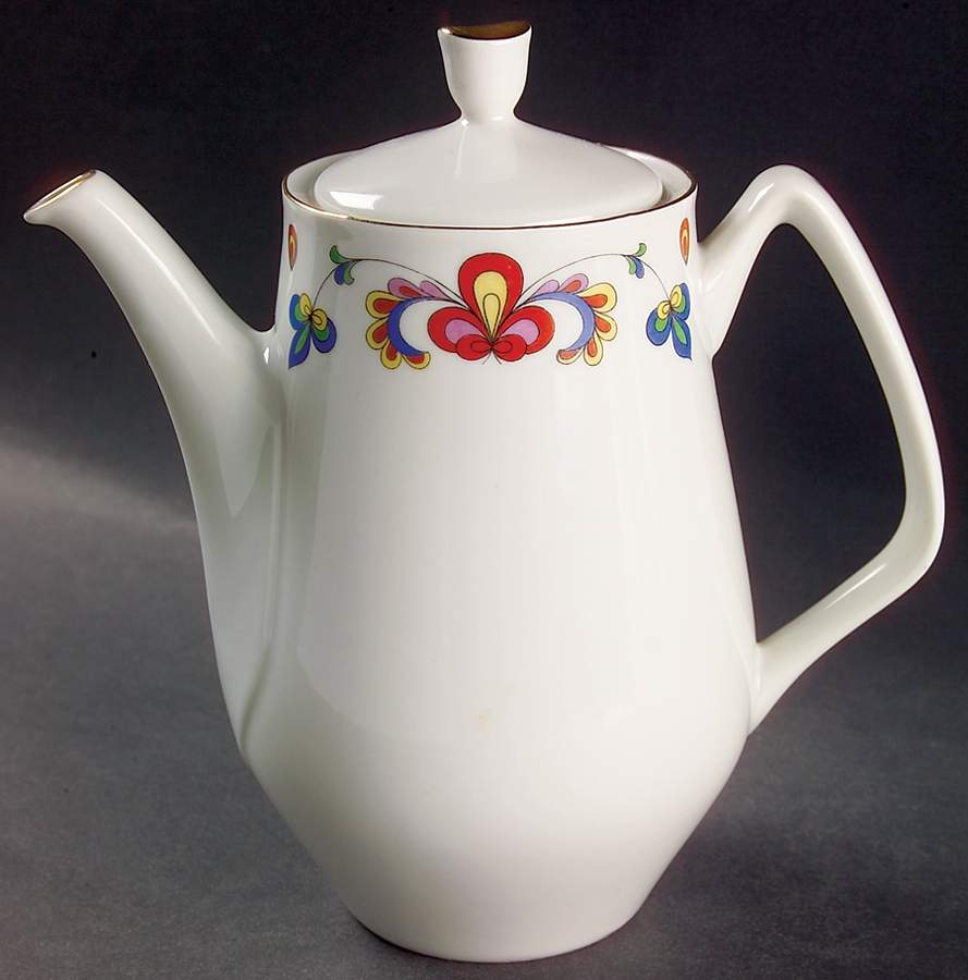 Farmer's Rose (Rim, Gold Trim) Coffee Pot & Lid by Porsgrund-1