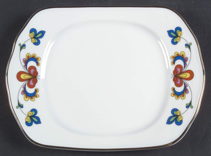 Farmer's Rose (Rim, Gold Trim) Butter Tray by Porsgrund-1
