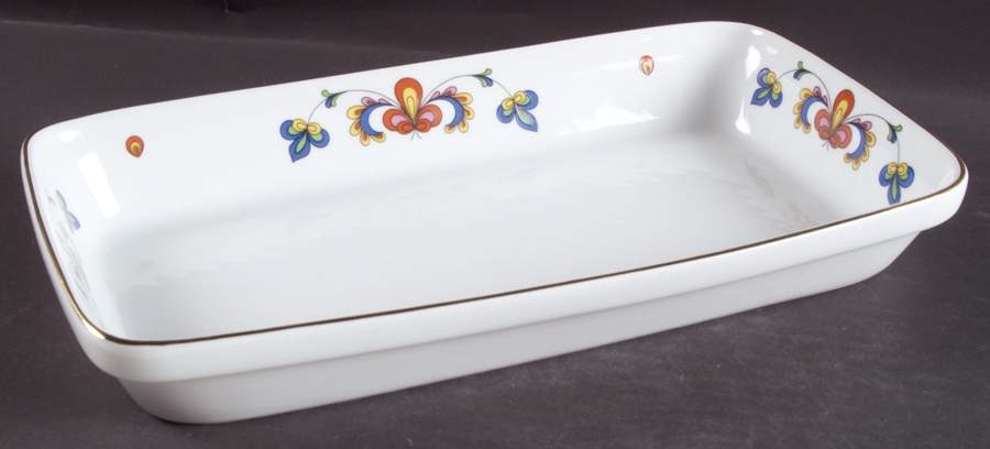 Farmer's Rose (Rim, Gold Trim) 12" Rectangular Baker by Porsgrund-1