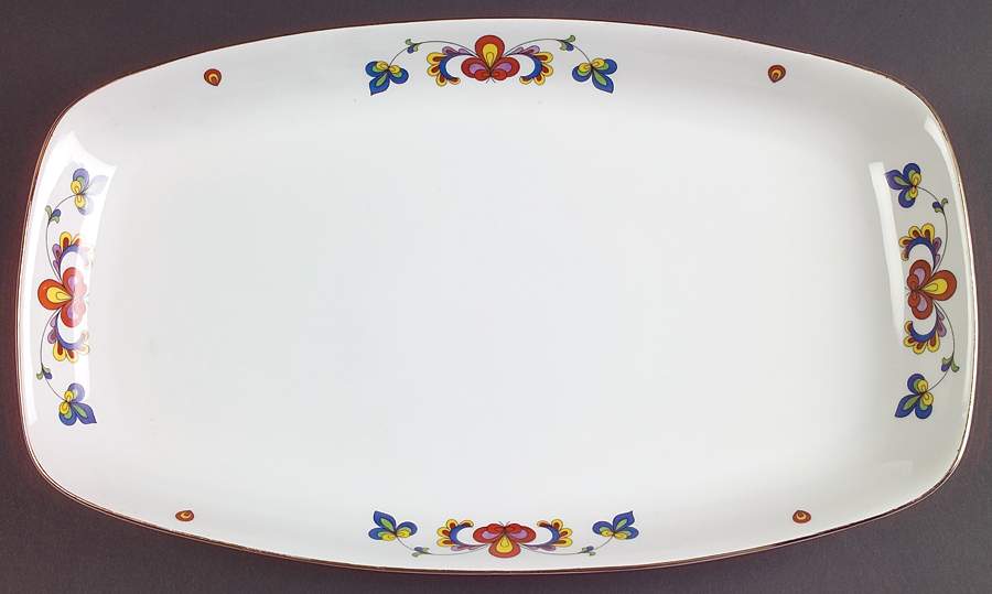 Farmer's Rose (Rim, Gold Trim) 14" Oval Serving Platter by Porsgrund-1