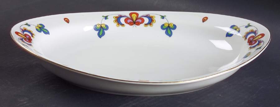 Farmer's Rose (Rim, Gold Trim) 11" Oval Baker by Porsgrund-1