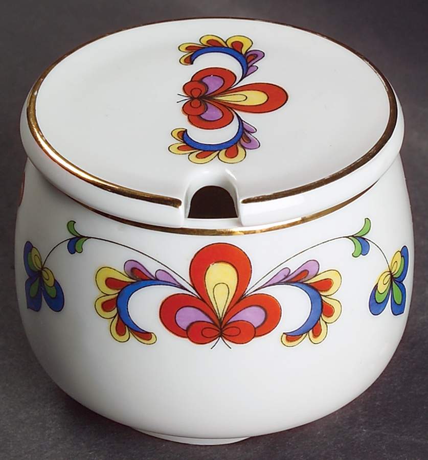Farmer's Rose (Rim, Gold Trim) Jam/Jelly & Lid by Porsgrund-1