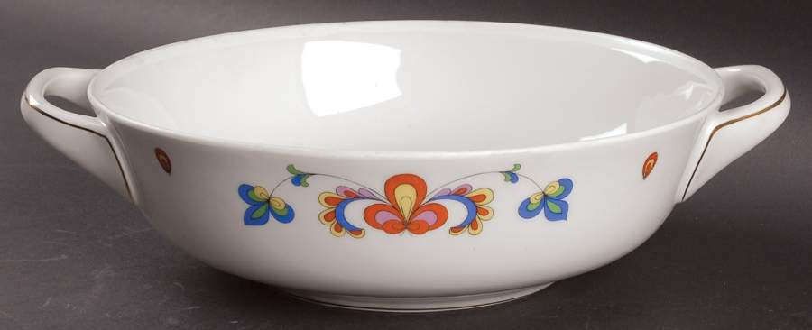 Farmer's Rose (Rim, Gold Trim) Round Vegetable No Lid by Porsgrund-1