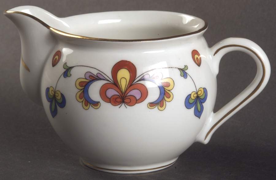 Farmer's Rose (Rim, Gold Trim) Creamer by Porsgrund-1