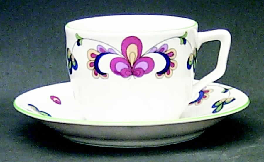 Farmer's Rose (Green Trim) Flat Demitasse Cup & Saucer Set by Porsgrund-1