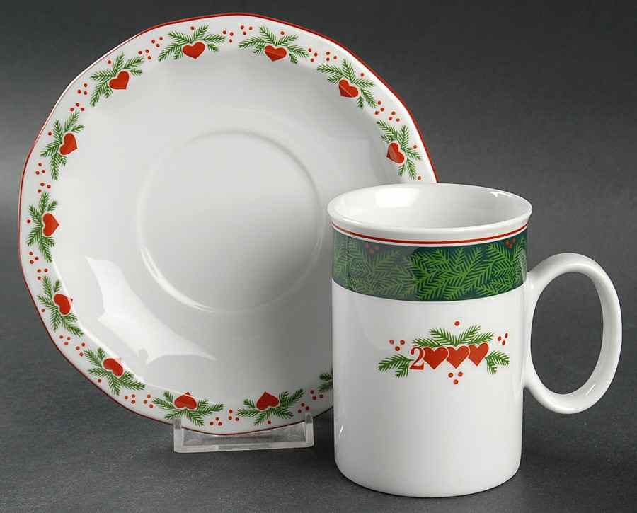 Hearts & Pines (Multisided) Flat Cup & Saucer Set by Porsgrund-1
