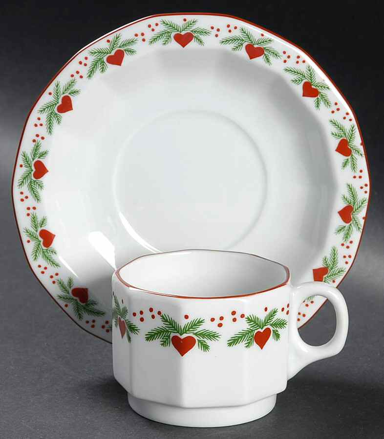 Hearts & Pines (Multisided) Flat Demitasse Cup & Saucer Set by Porsgrund-1