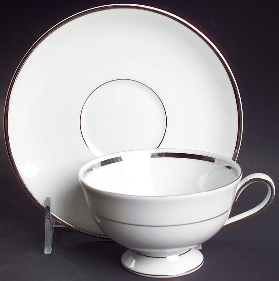 Princess Heritage (Platinum Trim) Footed Cup & Saucer Set by Princess House-1