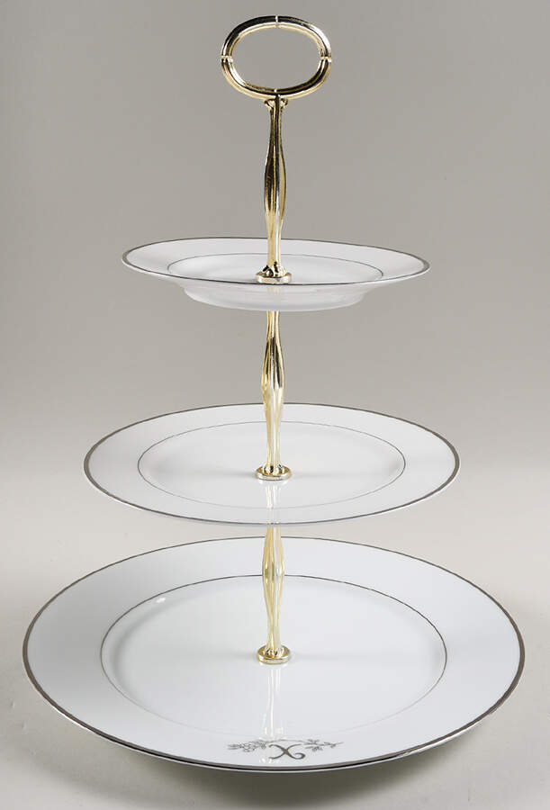 Princess Heritage (Platinum Trim) 13 7/8"-14 1/4" 3-Tiered Serving Tray(DP,SP,BB) HC by Princess House-1