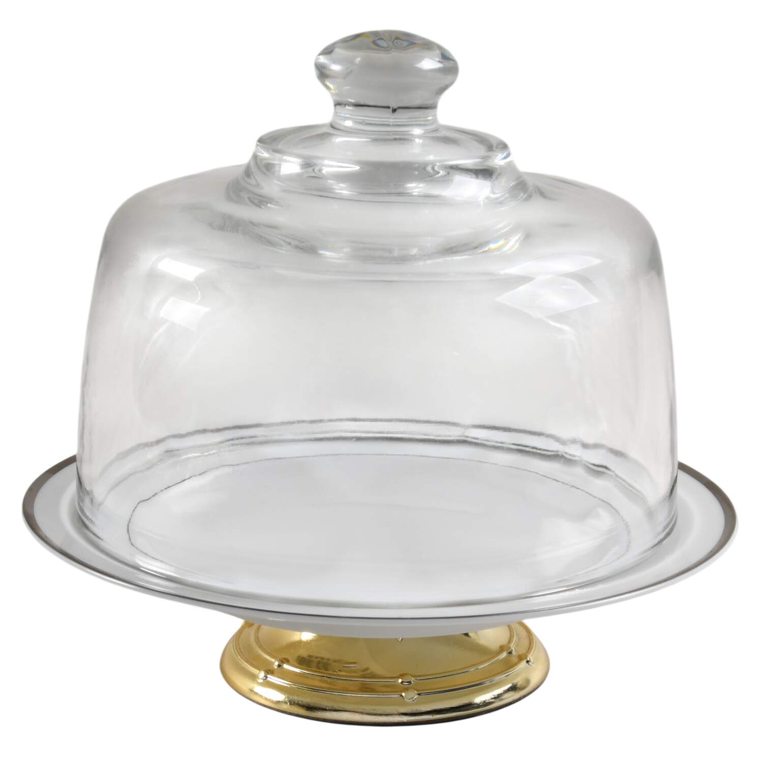 Princess Heritage (Platinum Trim) 6 1/2"-7 1/2" Footed Cheese Plate w/ Glass Dome HC by Princess House-1
