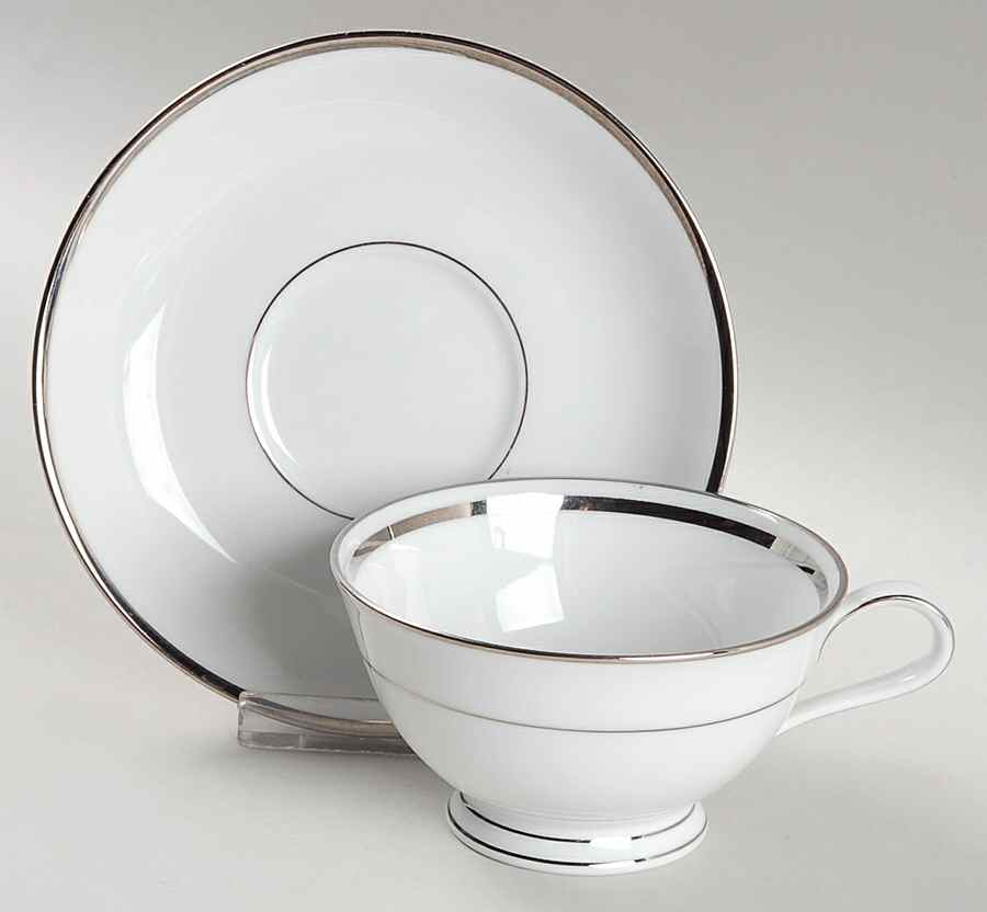 Princess Heritage (Platinum Trim) Footed Cup & Saucer Set by Princess House-1