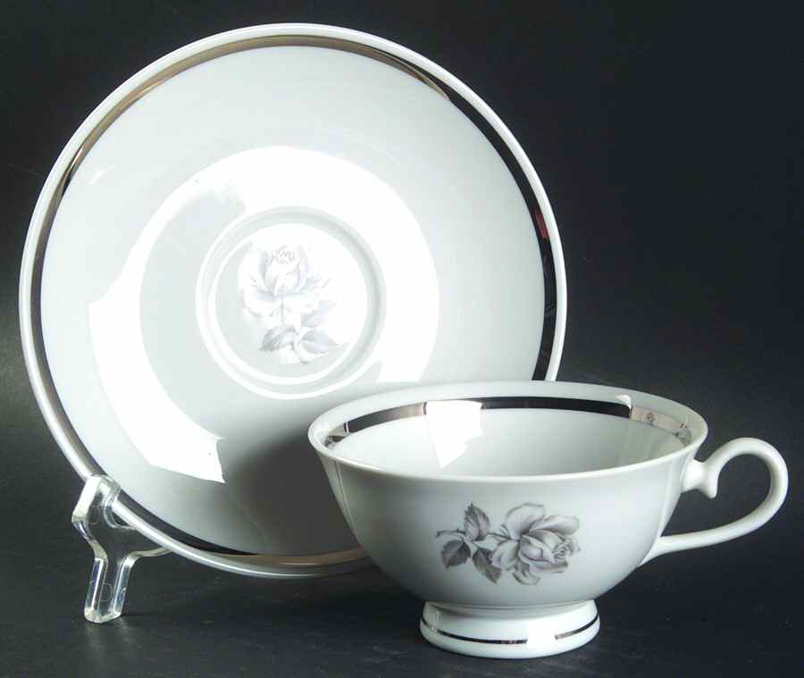 Cameo Rose Footed Cup & Saucer Set by Princess - Empcraft (USA)-1