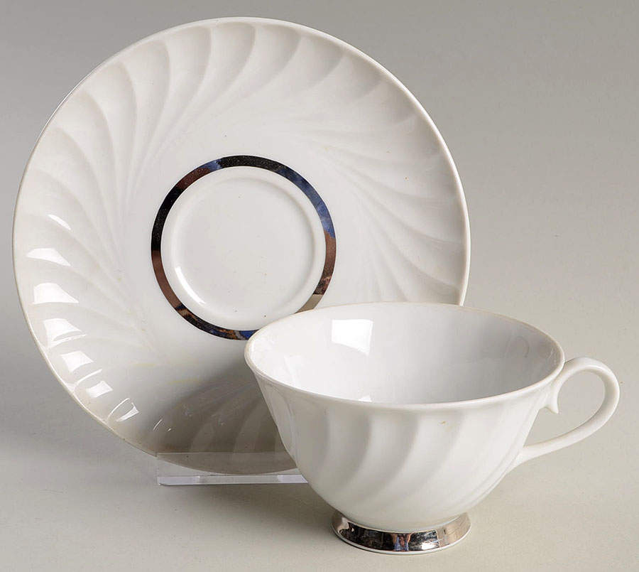 Elegance (Platinum Inner Ring) Footed Cup & Saucer Set by Princess - Empcraft (USA)-1