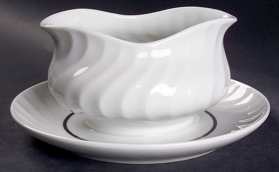 Elegance (Platinum Inner Ring) Round Gravy Boat/Attached Underplate by Princess - Empcraft (USA)-1