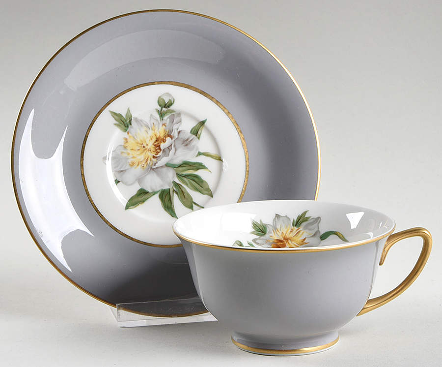 Golden Peony Footed Cup & Saucer Set by Princess - Empcraft (USA)-1