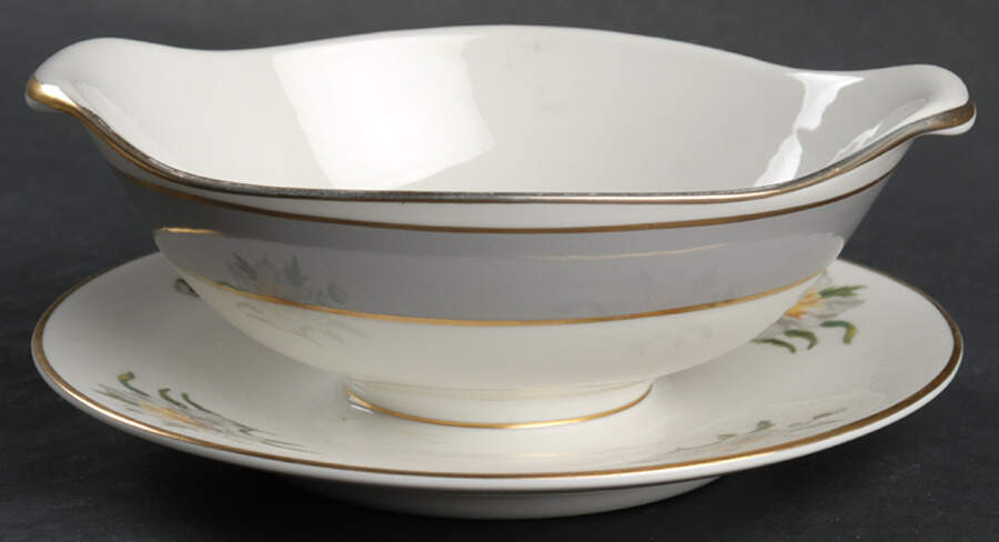 Golden Peony Round Gravy Boat/Attached Underplate by Princess - Empcraft (USA)-1