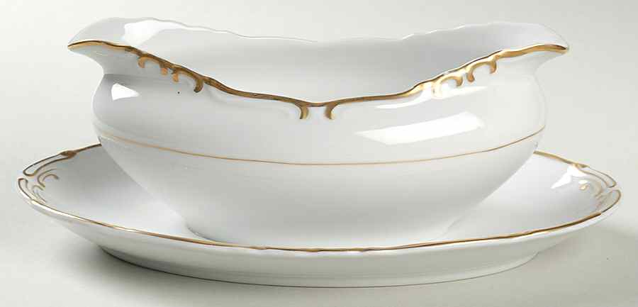 Golden Baroque Gravy Boat with Attached Underplate by Princess (Japan)-1