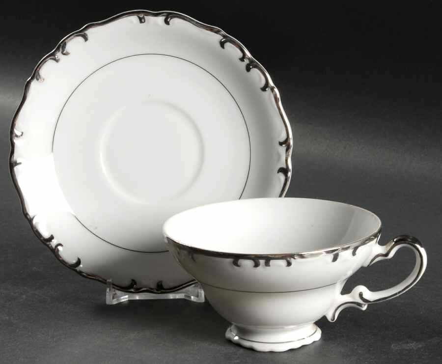 Silver Baroque Footed Cup & Saucer Set by Princess (Japan)-1