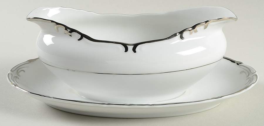 Silver Baroque Gravy Boat with Attached Underplate by Princess (Japan)-1