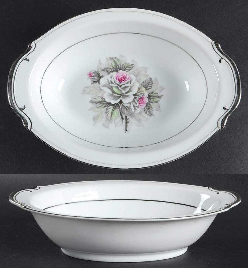 White Rose 10" Oval Vegetable Bowl by Princess (Japan)-1
