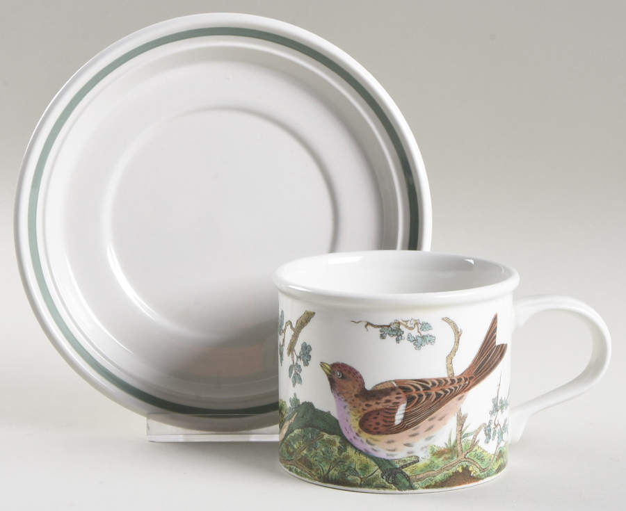 Birds of Britain Drum Breakfast Cup & Saucer Set with Green Band by Portmeirion-1