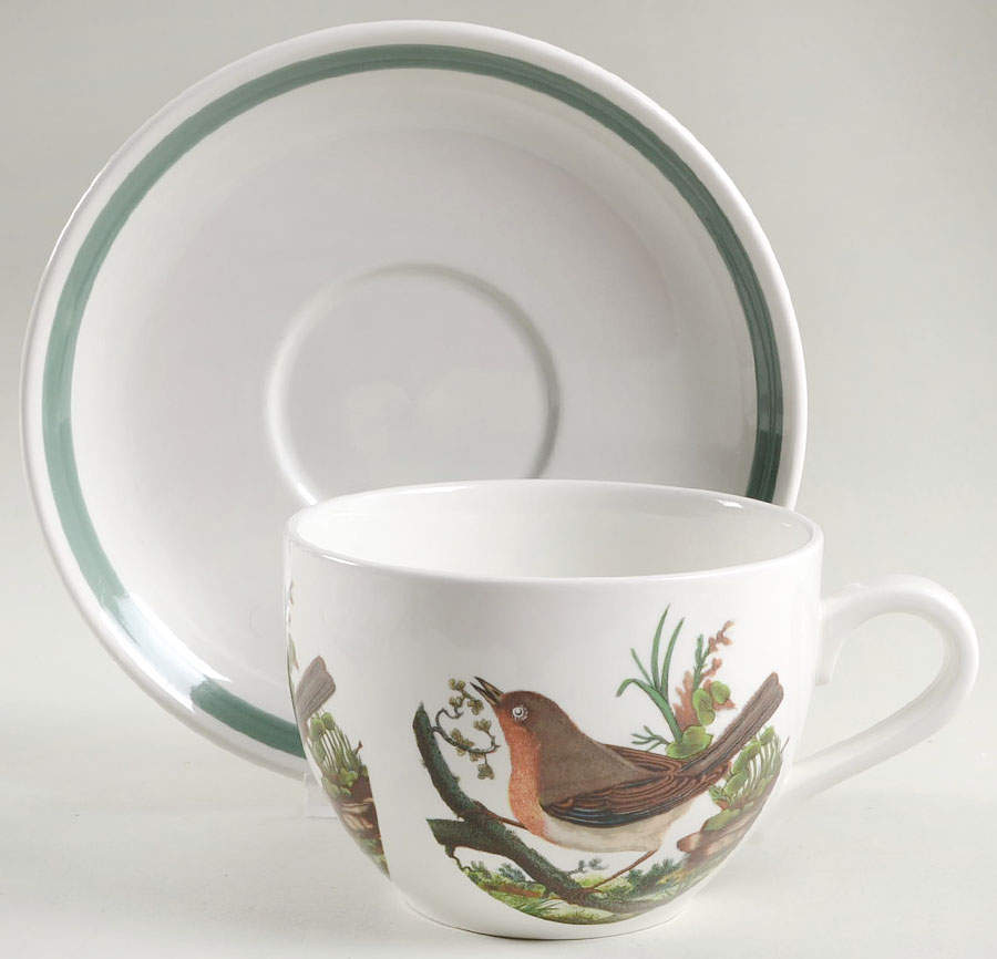 Birds of Britain Jumbo Cup & Saucer Set with Green Band Saucer by Portmeirion-1