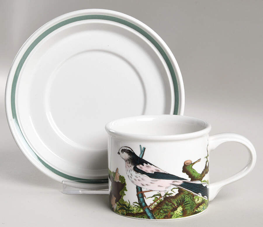Birds of Britain Drum Flat Cup & Saucer Set with Green Band Saucer by Portmeirion-1