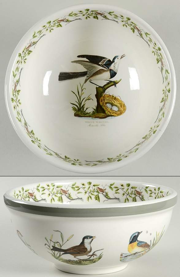 Birds of Britain 9" Salad Serving Bowl with Green Band by Portmeirion-1