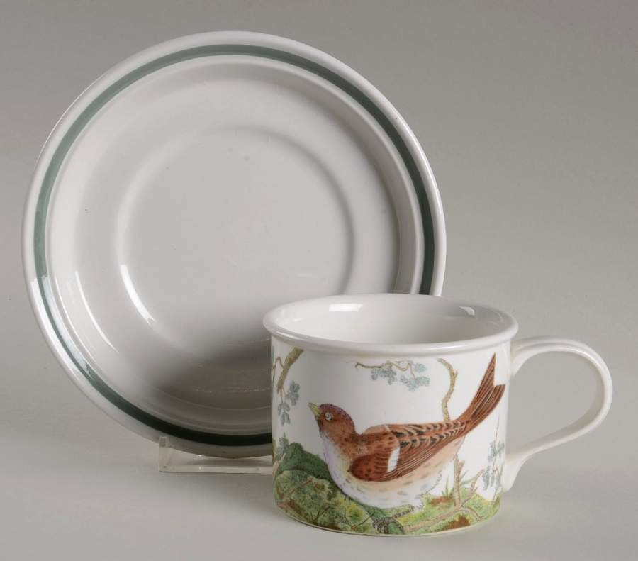 Birds of Britain Drum Flat Cup & Saucer Set with Green Band Saucer by Portmeirion-1