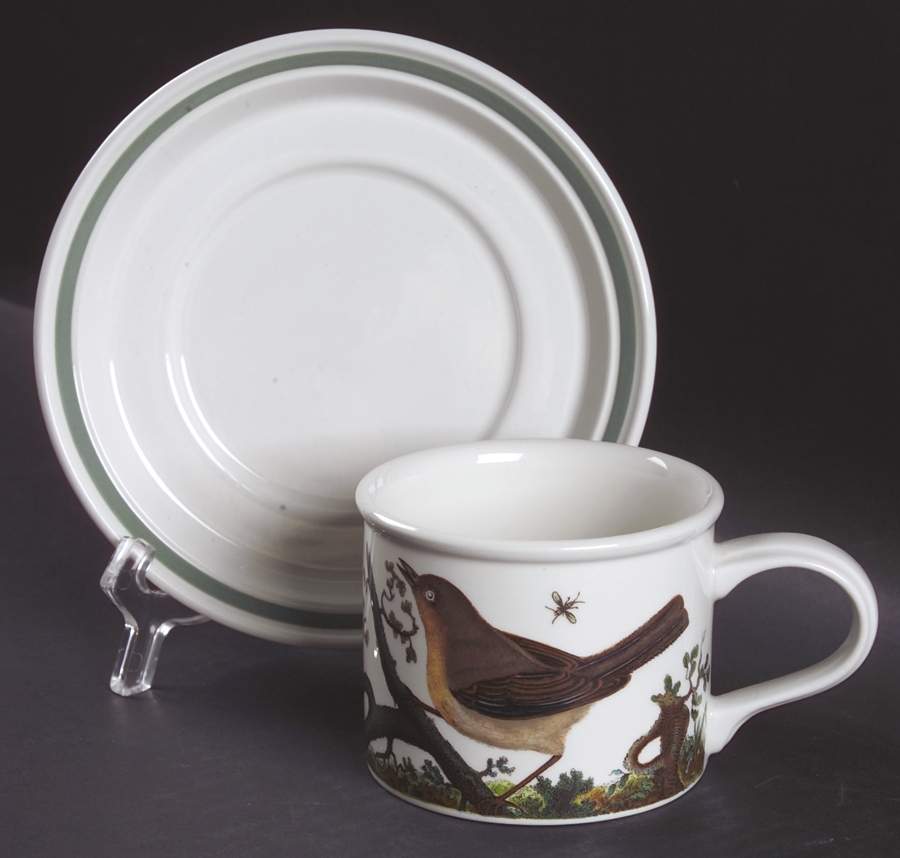 Birds of Britain Drum Flat Cup & Saucer Set with Green Band Saucer by Portmeirion-1