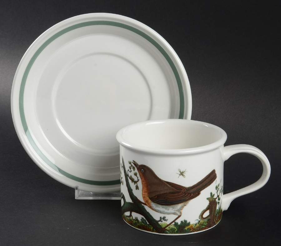 Birds of Britain Drum Breakfast Cup & Saucer Set with Green Band by Portmeirion-1