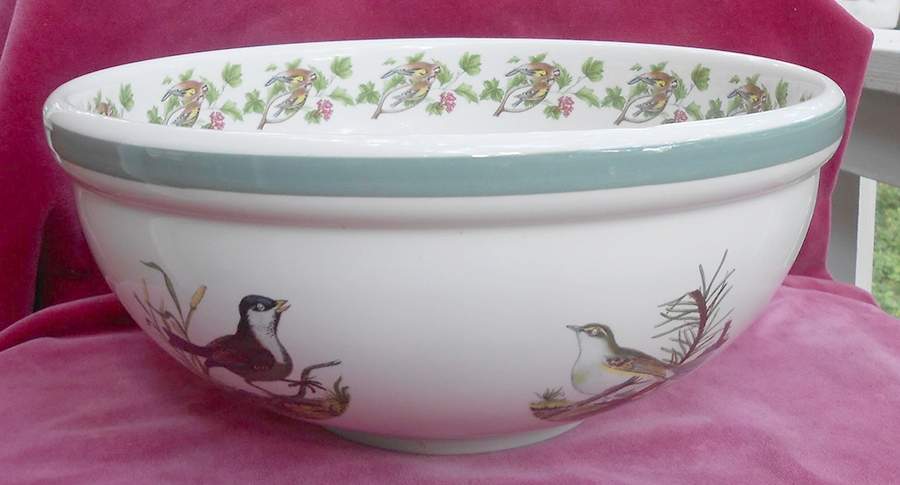 Birds of Britain 11" Large Salad Serving Bowl with Green Band by Portmeirion-1