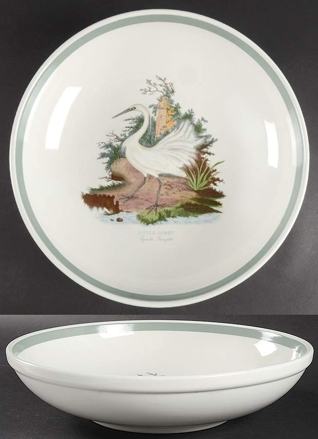 Birds of Britain 12" Pasta Serving Bowl with Green Band by Portmeirion-1