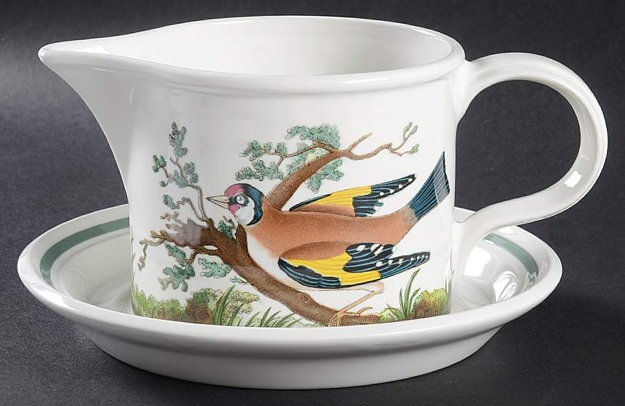 Birds of Britain Gravy Boat & Underplate with Green Band by Portmeirion-1