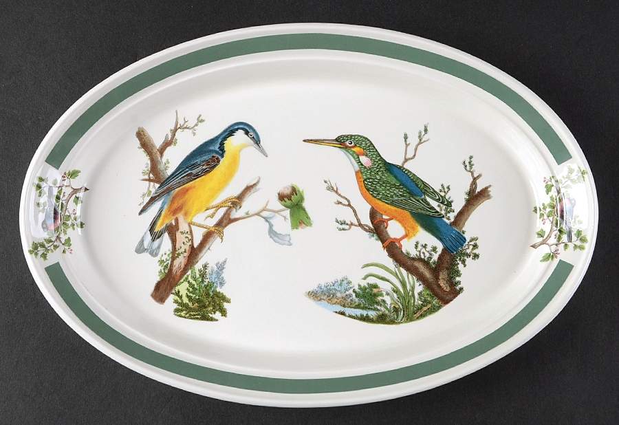 Birds of Britain 11" Oval Steak Platter with Green Band by Portmeirion-1