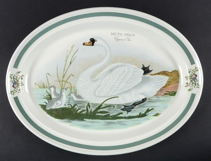 Birds of Britain 15" Oval Serving Platter with Green Band by Portmeirion-1