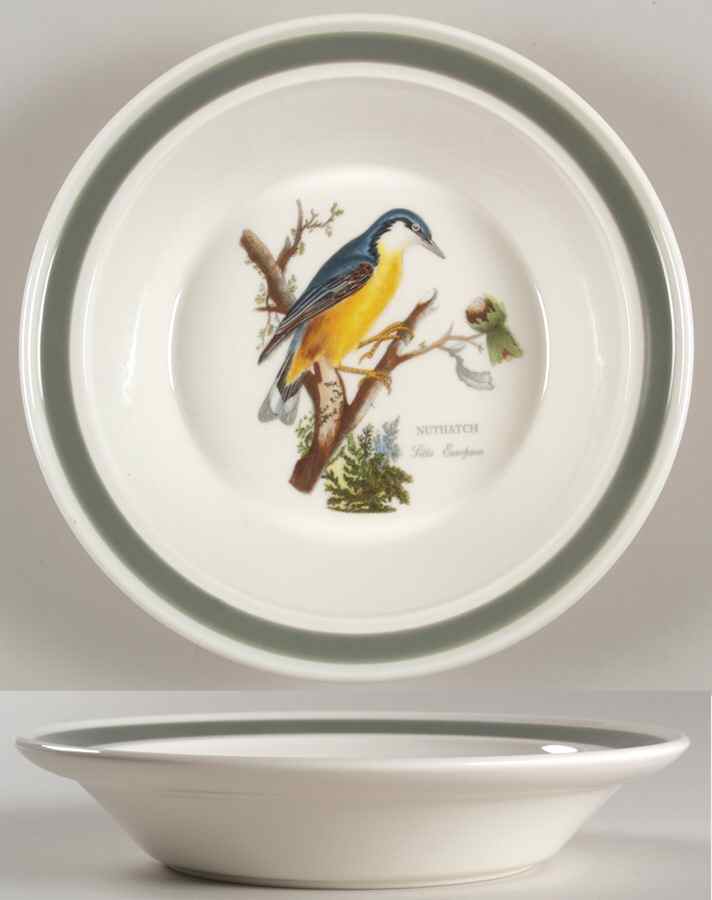 Birds of Britain Rim Soup Bowl with Green Band by Portmeirion-1
