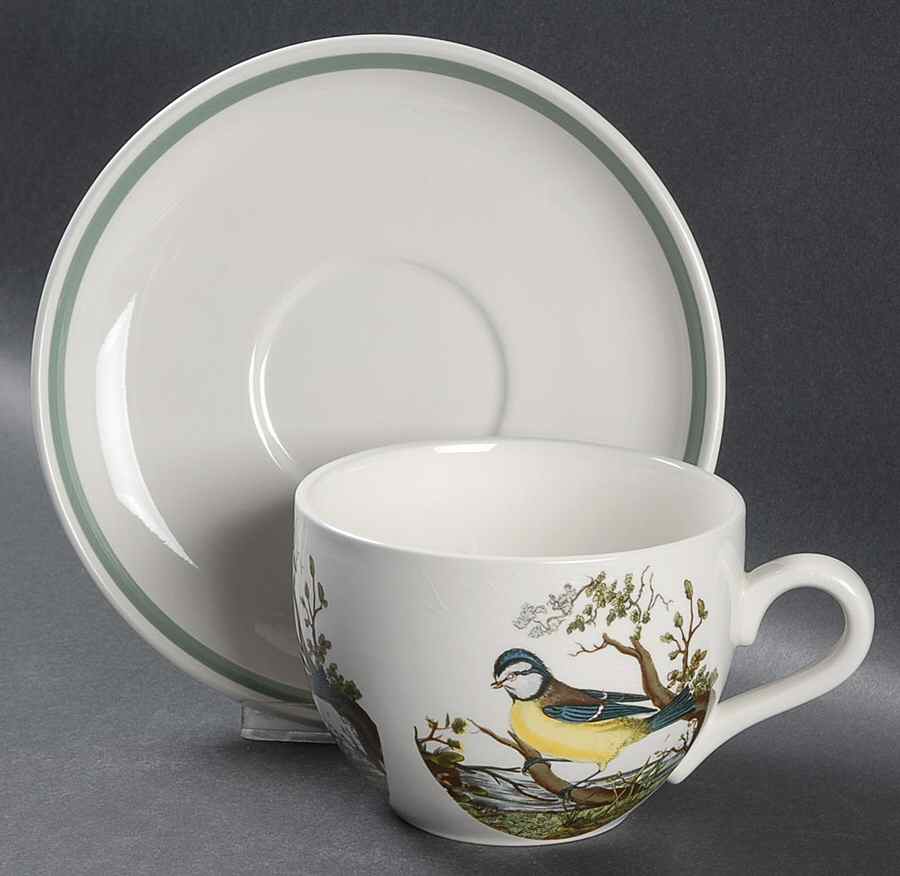 Birds of Britain Jumbo Cup & Saucer Set with Green Band Saucer by Portmeirion-1