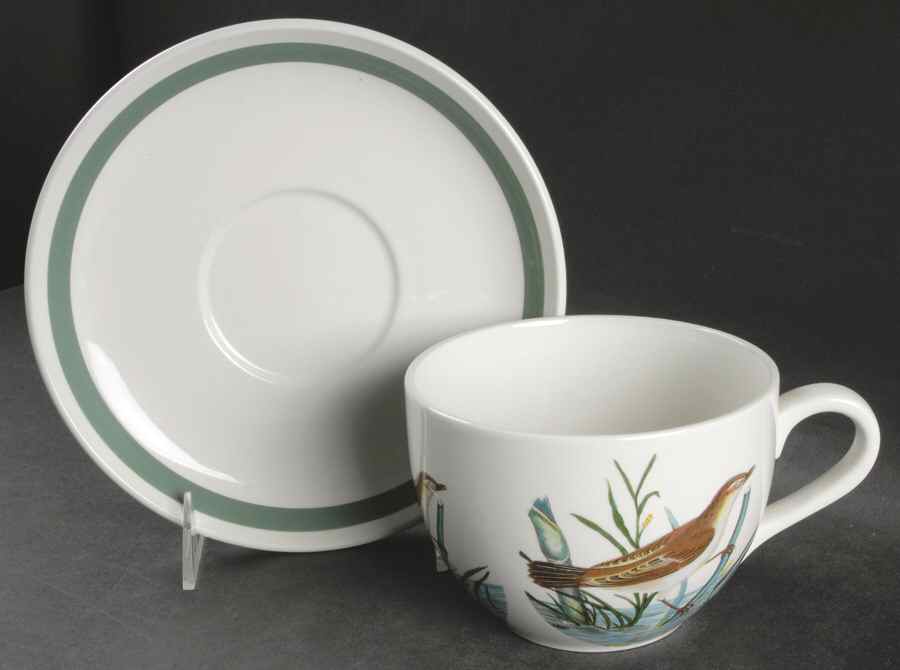 Birds of Britain Jumbo Cup & Saucer Set with Green Band Saucer by Portmeirion-1