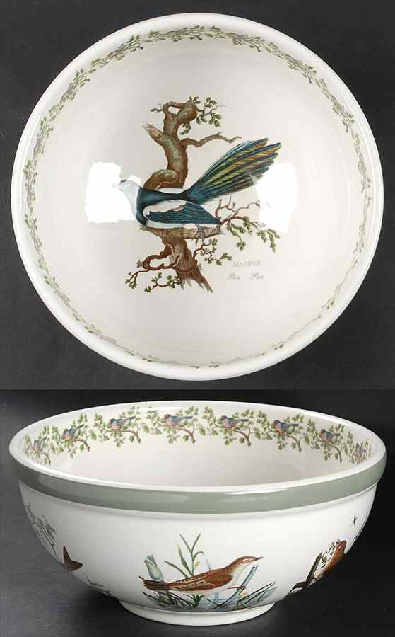 Birds of Britain 10" Large Salad Serving Bowl with Green Band by Portmeirion-1