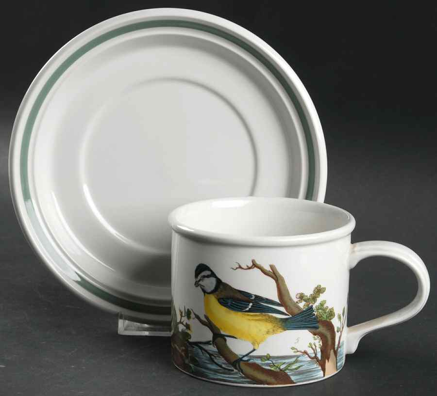 Birds of Britain Drum Breakfast Cup & Saucer Set with Green Band by Portmeirion-1