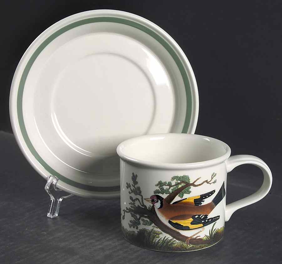 Birds of Britain Drum Breakfast Cup & Saucer Set with Green Band by Portmeirion-1