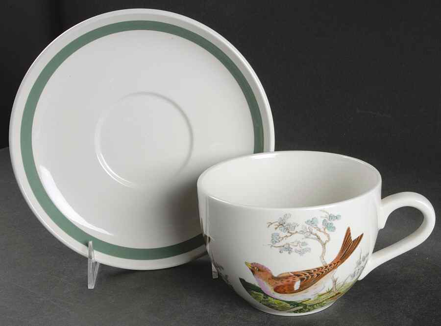 Birds of Britain Jumbo Cup & Saucer Set with Green Band Saucer by Portmeirion-1