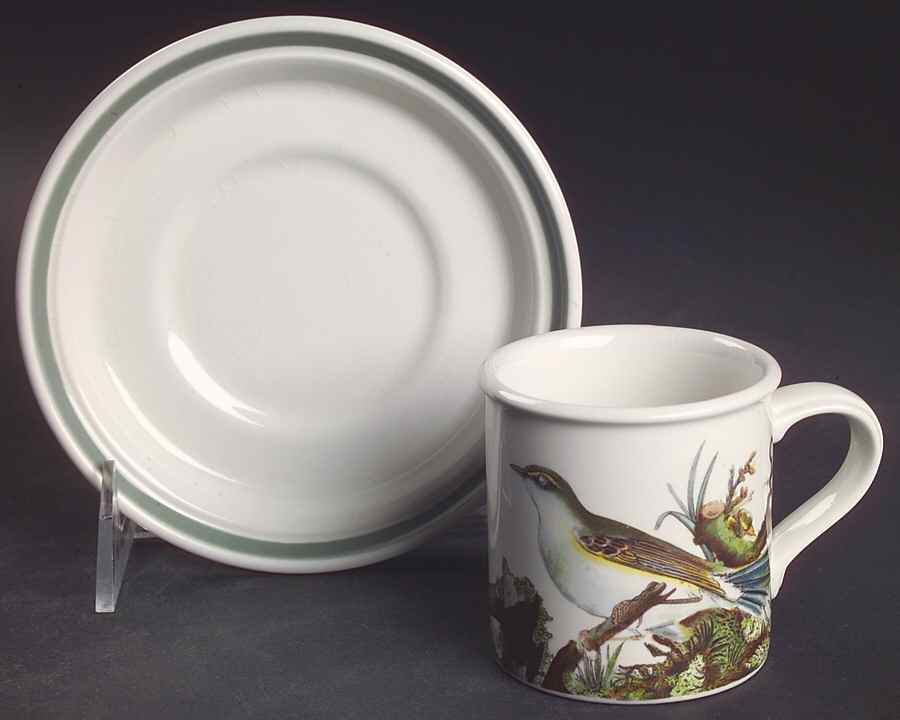 Birds of Britain Flat Demitasse Cup & Saucer Set with Green Band Saucer by Portmeirion-1