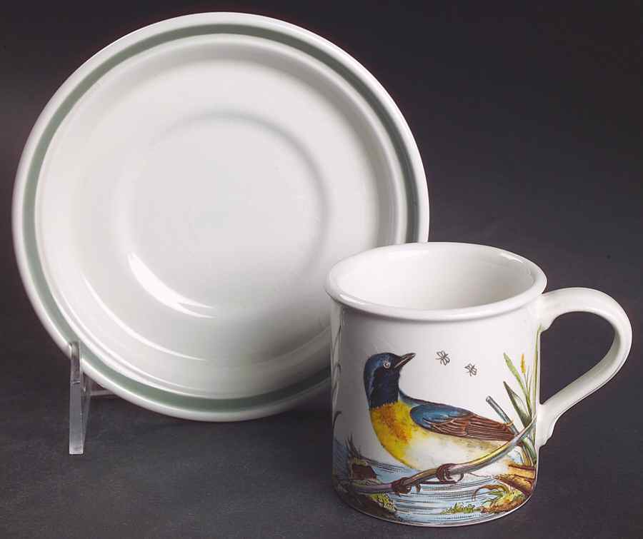 Birds of Britain Flat Demitasse Cup & Saucer Set with Green Band Saucer by Portmeirion-1
