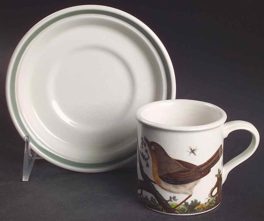 Birds of Britain Flat Demitasse Cup & Saucer Set with Green Band Saucer by Portmeirion-1
