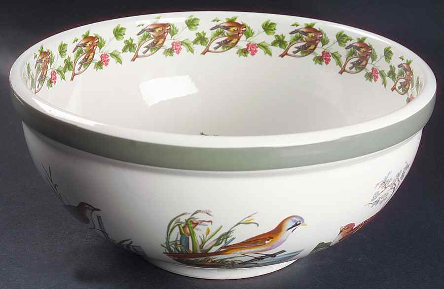 Birds of Britain 11" Large Salad Serving Bowl with Green Band by Portmeirion-1